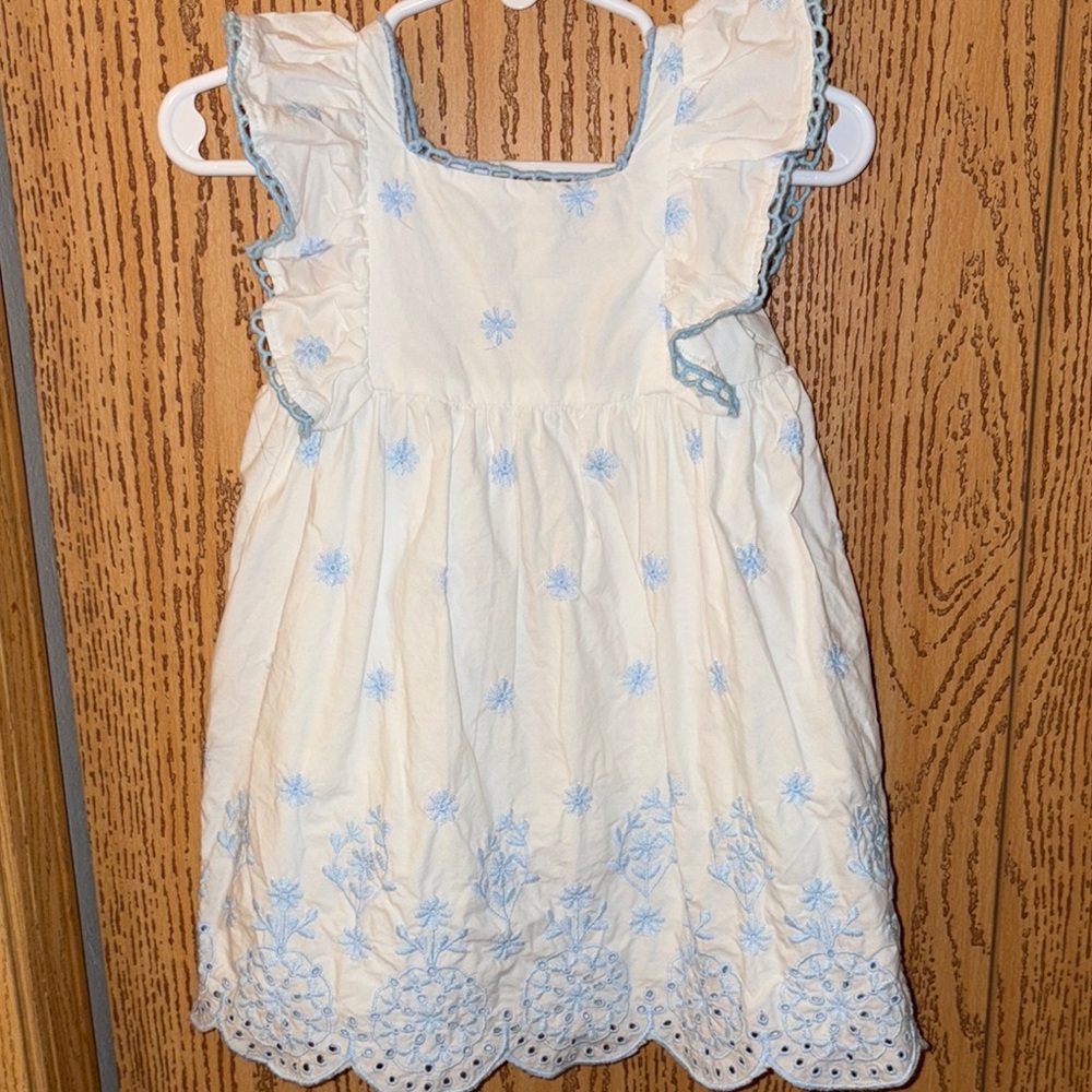 Rachel Zoe Kids Dress with Blue Floral Embroidery
